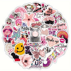 50pcs Vsco Wind Pink Series Graffiti Stickers Waterproof Decorative S