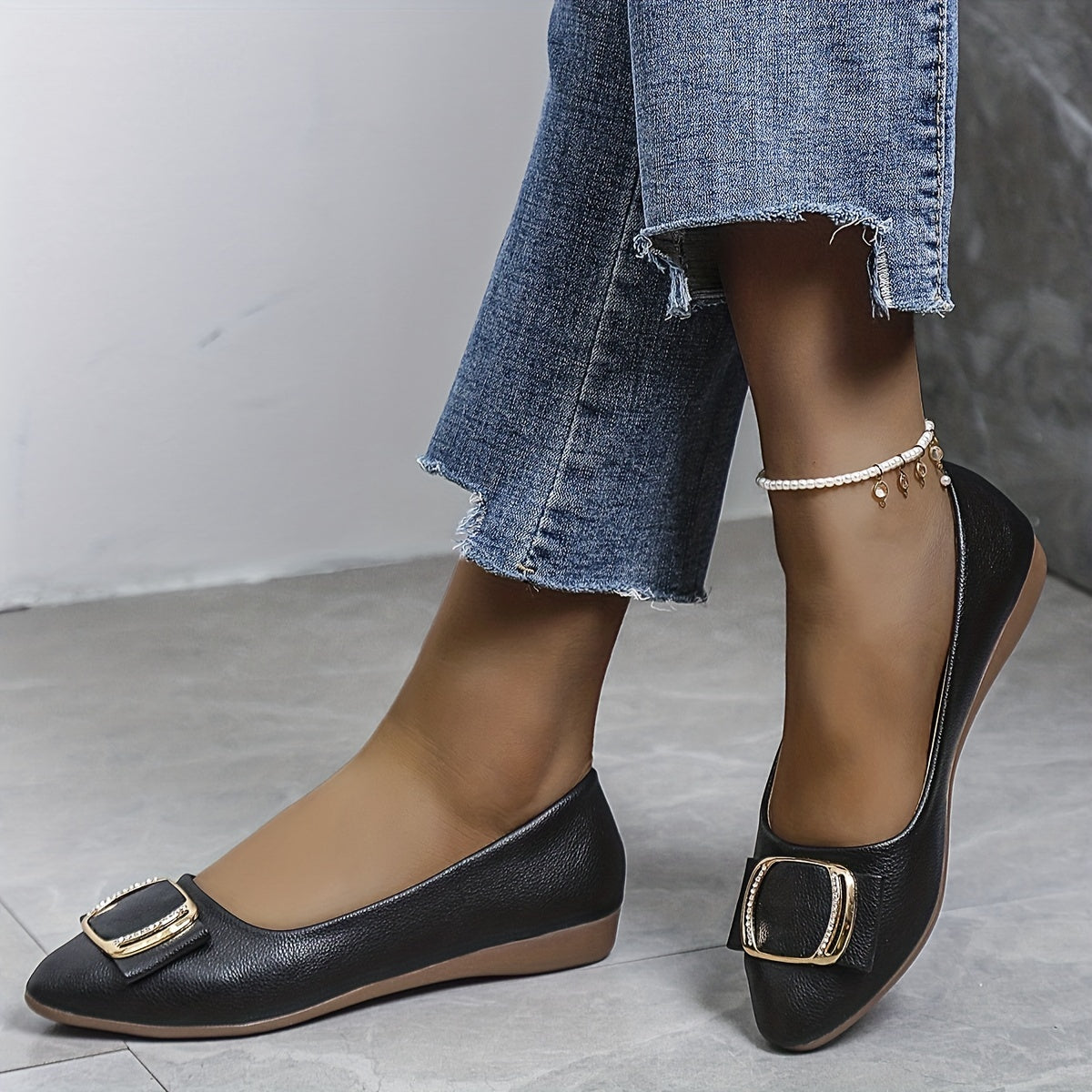 Women's Pointed Toe Ballet Flats Bow Slip-On Soft Sole Faux Leather Shoes
