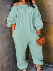 Solid Off Shoulder Jumpsuit Casual Long Sleeve Jumpsuit