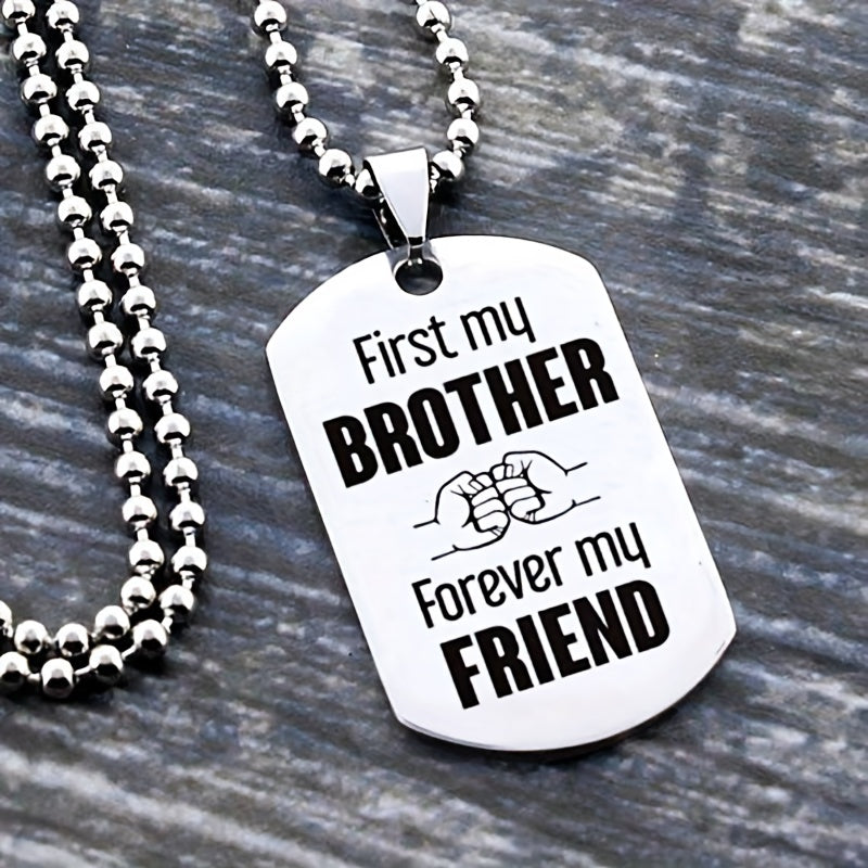 Silvery Letters Detail Tag Necklace For Brother