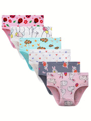 6pcs Girls Triangle Panties Rabbit Heart Balloon Print 100% Cotton