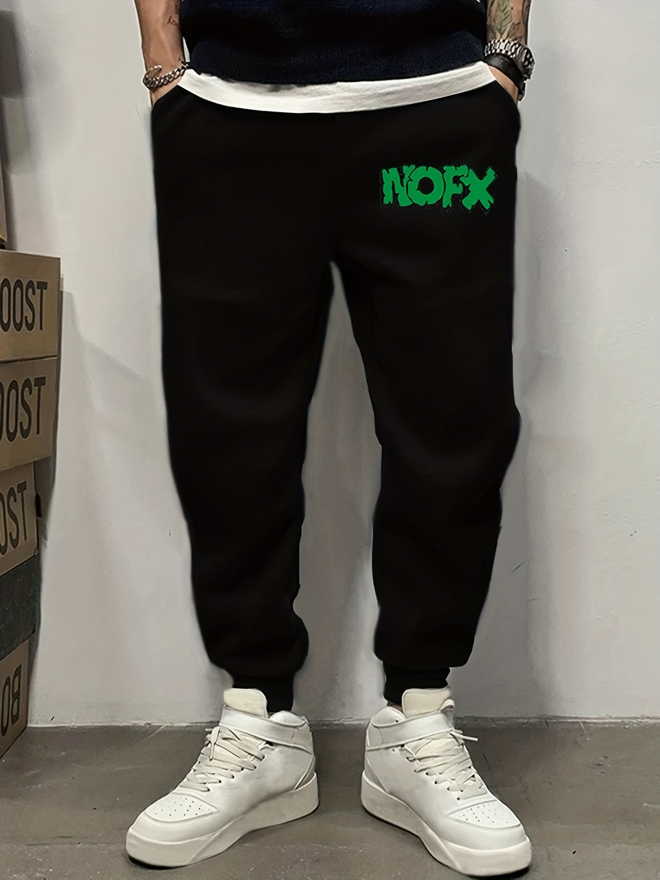 NOFX Letter Print Casual Joggers Men's Pants Drawstring