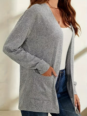 Solid Open Front Cardigan with Pockets for Women