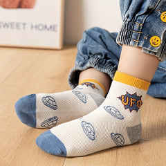 Kids Cartoon Space Pattern Crew Socks Spring Autumn