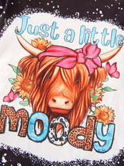 Stylish Cow Head Graphic Long Sleeve Dress For Girls
