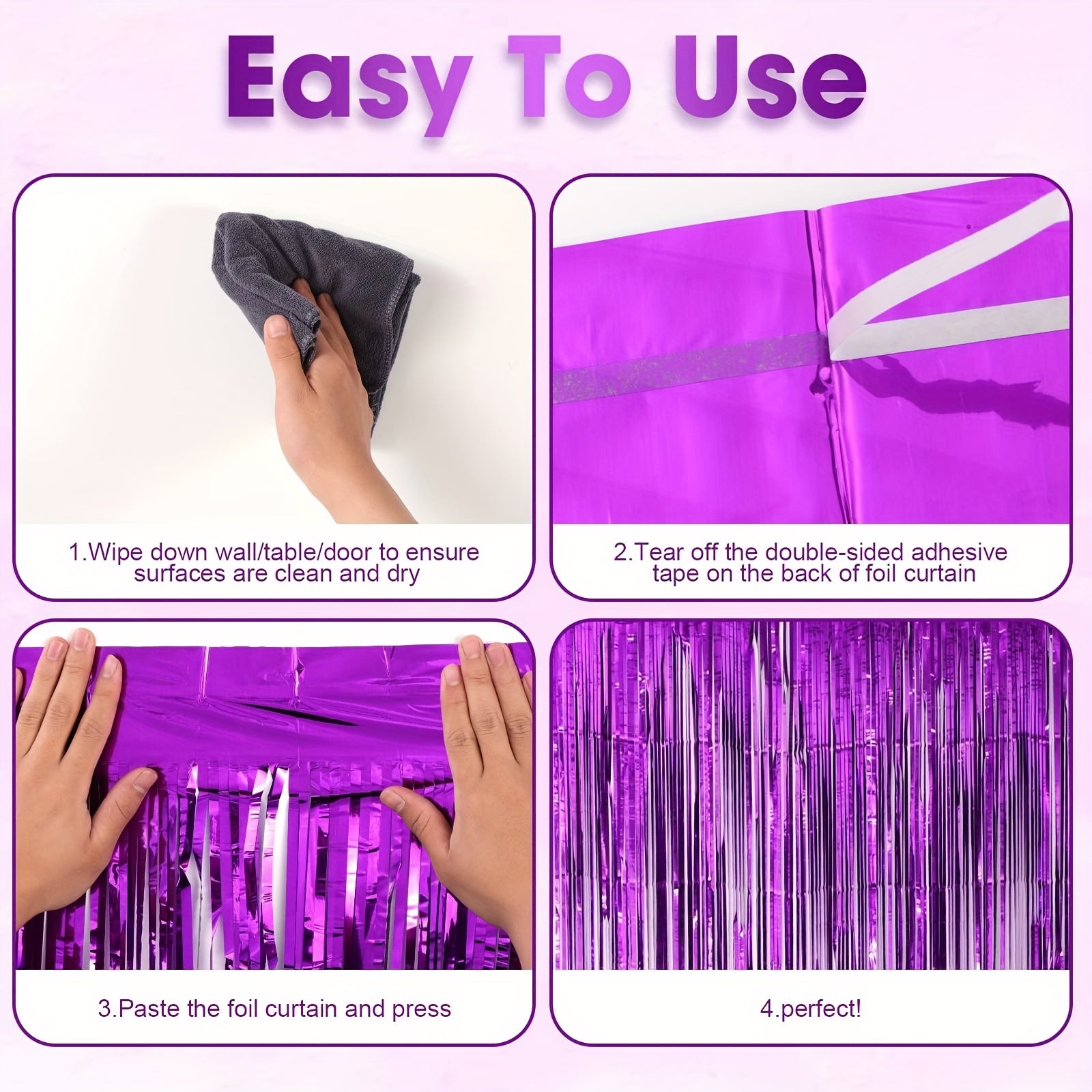 3pcs Purple Foil Fringe Backdrop Curtains
