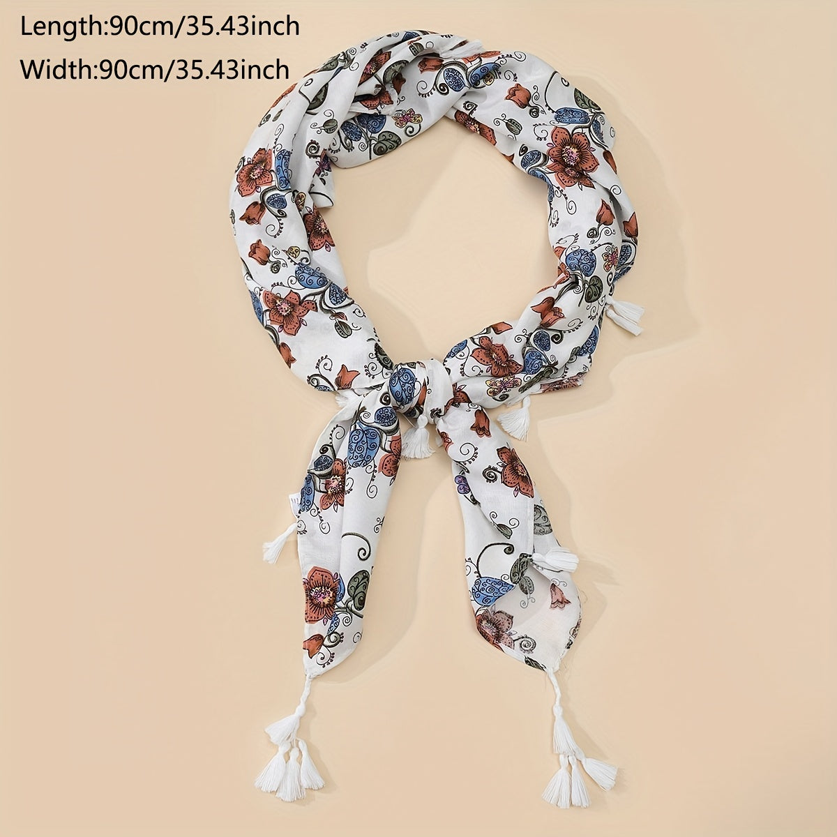 Boho Print Square Scarf Tassel Shawl Head Wrap Bandana Windproof Scarves