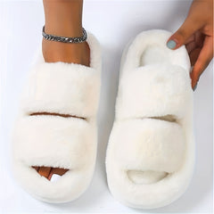 Women's Fuzzy Plush House Slippers Comfy Open Toe Non-slip Bedroom Shoes