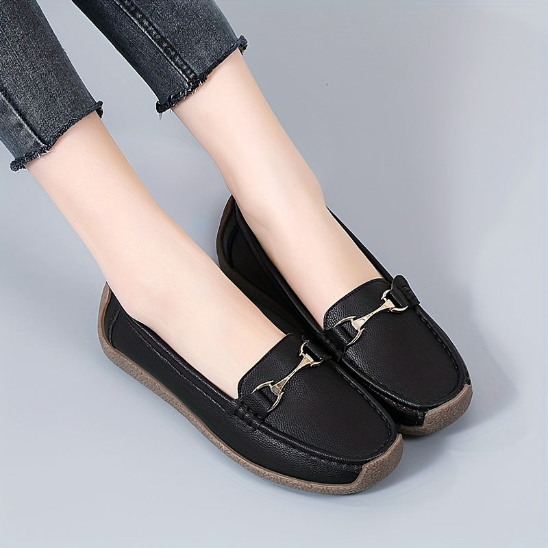 Women's Buckle Decor Flat Loafers Casual Slip On Shoes