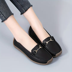 Women's Buckle Decor Flat Loafers Casual Slip On Shoes