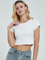 Women's Running Fitness Yoga Cropped T Shirt Short Sleeve Ribbed Top