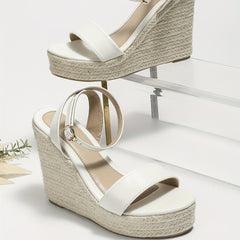 Wedge Heeled Sandals Buckle Strap Platform Espadrille Shoes