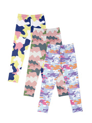 3pc Girls Camo Athletic Leggings Elastic Waist Yoga Pants Kids Spring Summer