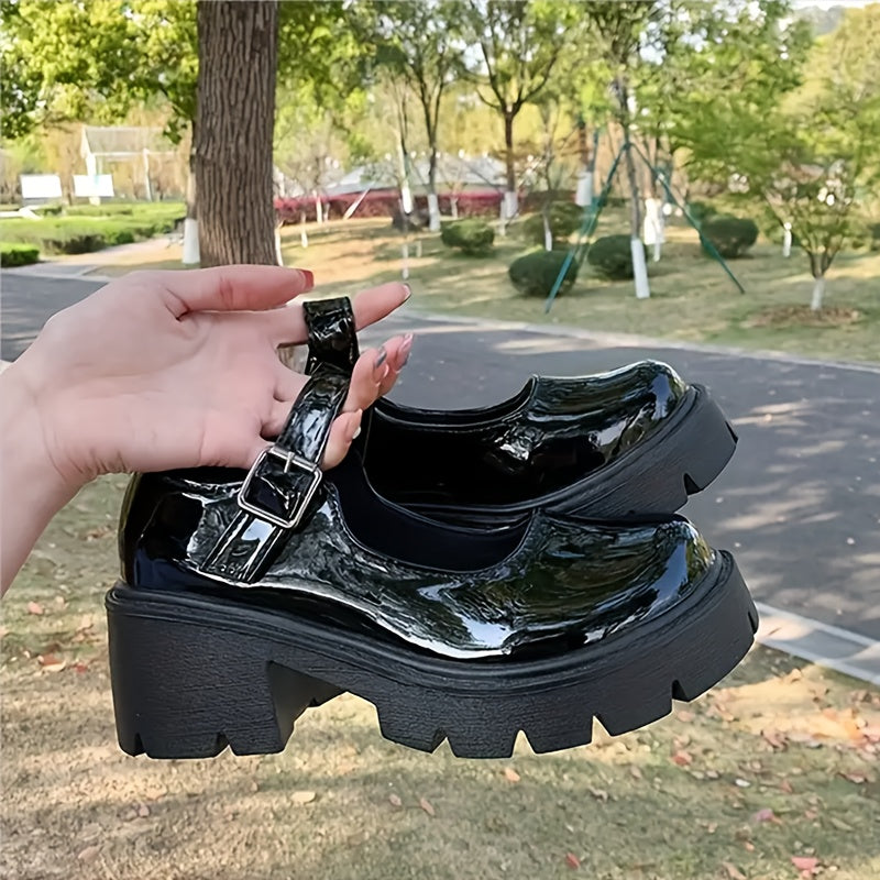 Women's Square Toe Platform Mary Jane Pumps Waterproof College Style Shoes