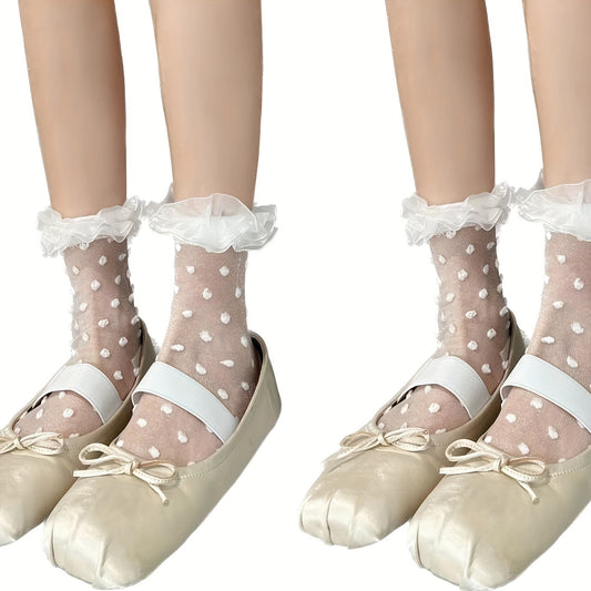 4 Pairs Polka Dot Mesh Socks Breathable Women's Stockings