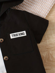 Boys Casual 3pcs Outfit T-shirt & Coat Top & Shorts Set