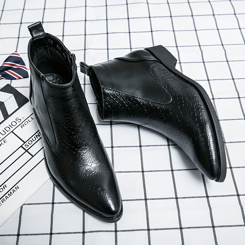 Men's Pointed Toe Ankle Boots, Side Zipper