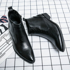 Men's Pointed Toe Ankle Boots, Side Zipper
