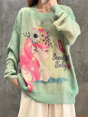 Floral Unicorn & Butterfly Print Long Sleeve Pullover Jumper