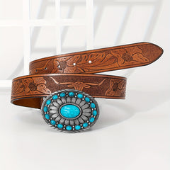 Embossed Leather Belt Vintage Casual Business Belt For Men