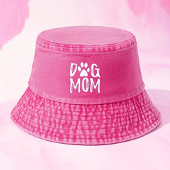DOG MOM Print Bucket Hat Washed Distressed Sunscreen Cap
