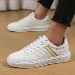 Stripes Pattern Faux Leather Skate Shoes Wear Resistance Non Slip Flat Sneakers