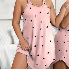 Heart Print Racer Back Tank Sleep Dress