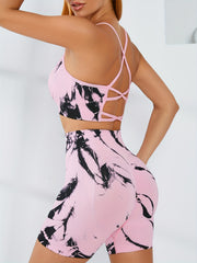 Tie Dye Sports Yoga Set Criss Cross Sports Bra & High Stretch Shorts