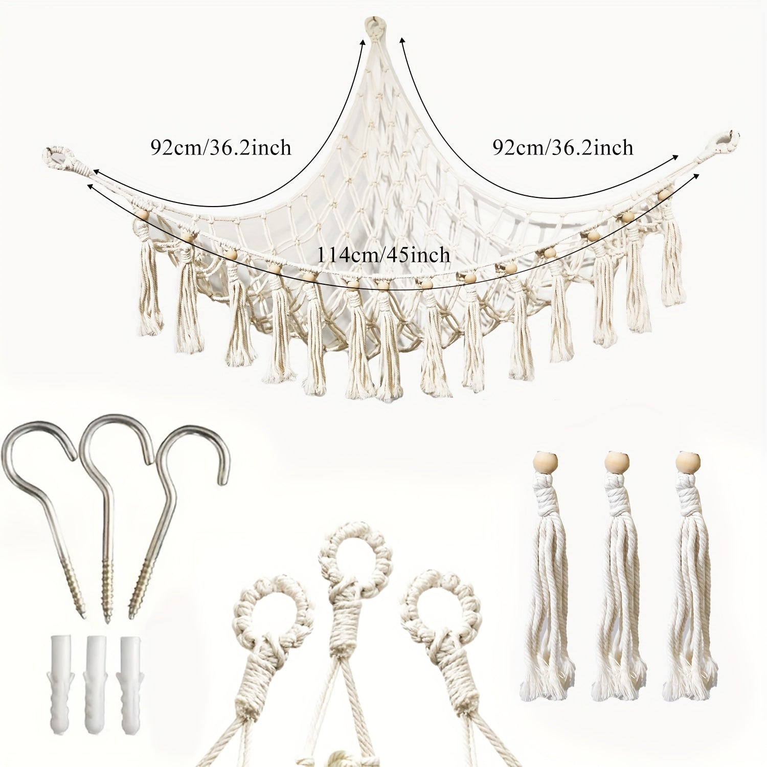 Boho Plush Toy Net Hammock Storage Organizer with Tassels