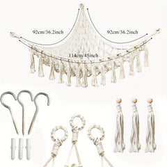Boho Plush Toy Net Hammock Storage Organizer with Tassels