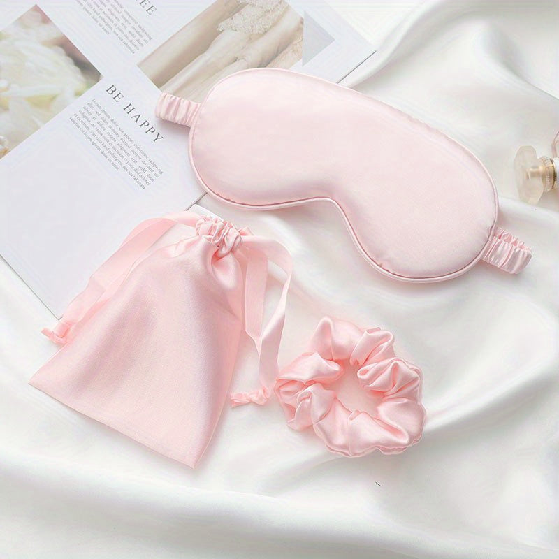 Silk Eye Mask with Hair Ring and Storage Bag Sleep Set