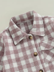 Plaid Button Pocket Long Sleeve Shirt for Toddler Girls