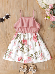 Toddler Girls Flowers Graphic Ruffle Trim Cami Princess Dress