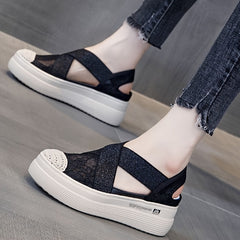 Women's Cross Strap Lace Espadrille Sandals Slingback Slip On Platform Shoes