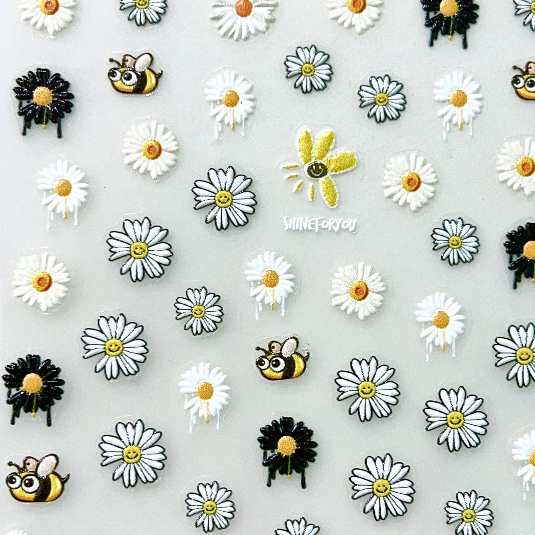 5D Daisy Bee Nail Art Stickers, Self Adhesive Nail Decals