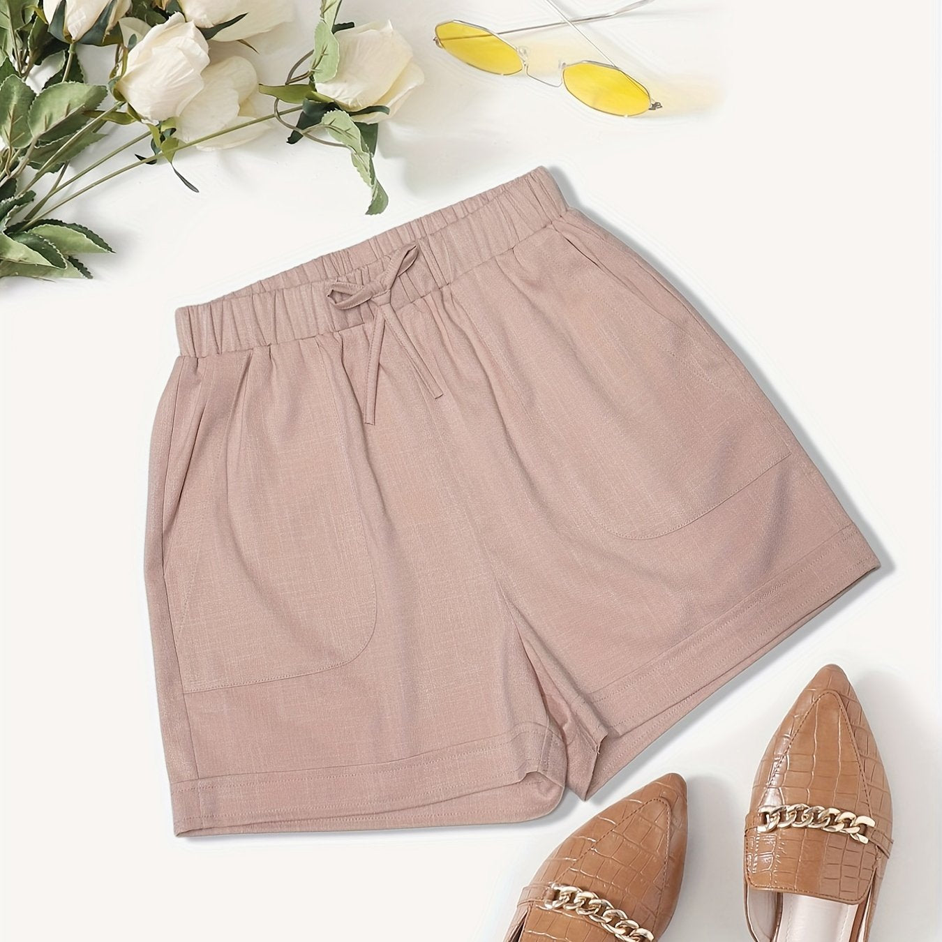 Dual Pockets Drawstring Shorts Solid for Spring & Summer