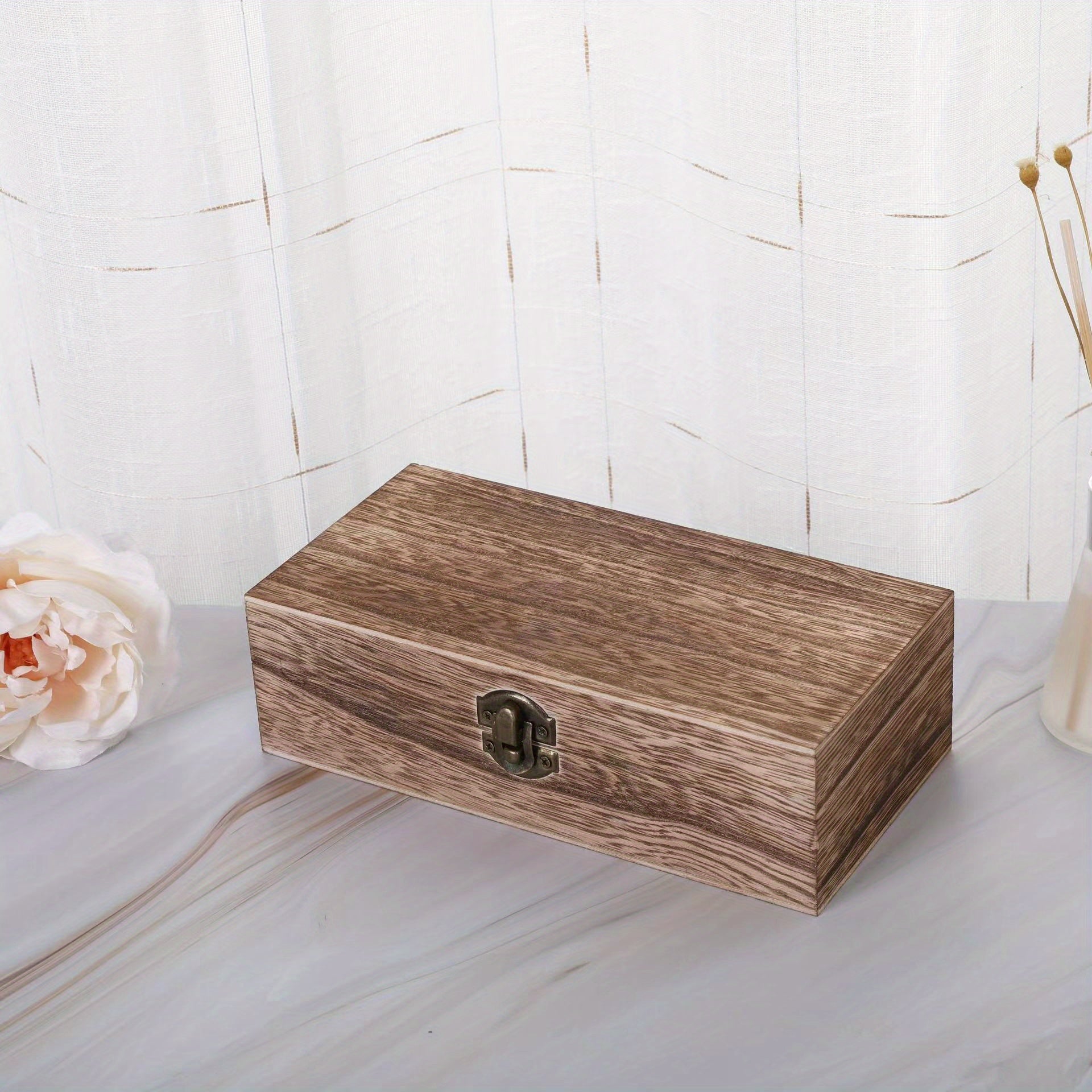Vintage Wooden Storage Box Paulownia Wood Flip Cover Jewelry Box
