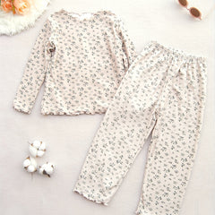 2pcs Floral Pajama Set Long Sleeve Top & Pants Cozy PJ Girl's Loungewear
