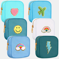 Preppy Embroidered Patch Makeup Pouch