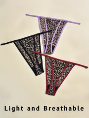 3 Pack Plus Size Leopard Print Lace Thongs High Stretch Sexy Panties