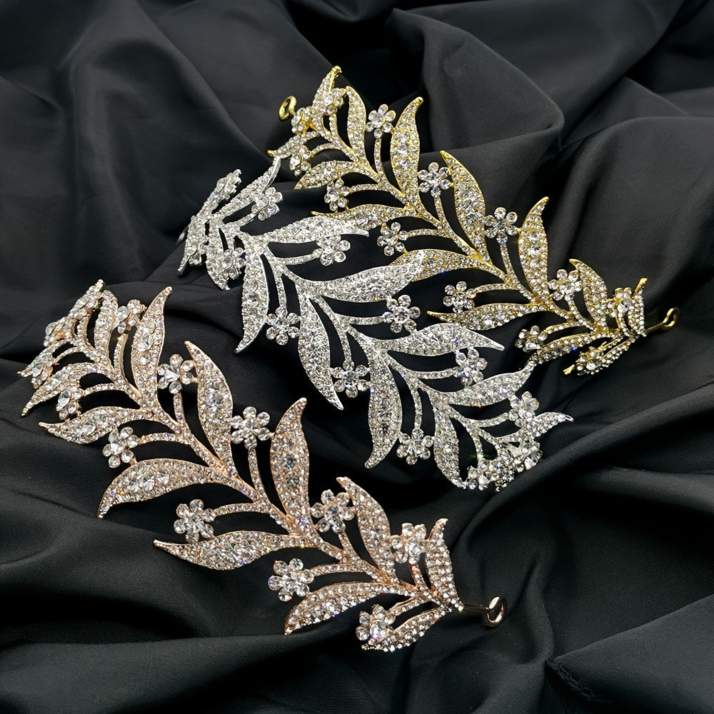 Crystal Leaf Alloy Crown Tiara Headdress Bridal Hair Jewelry