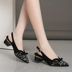 Rhinestone Chunky Heels Slingback Pumps