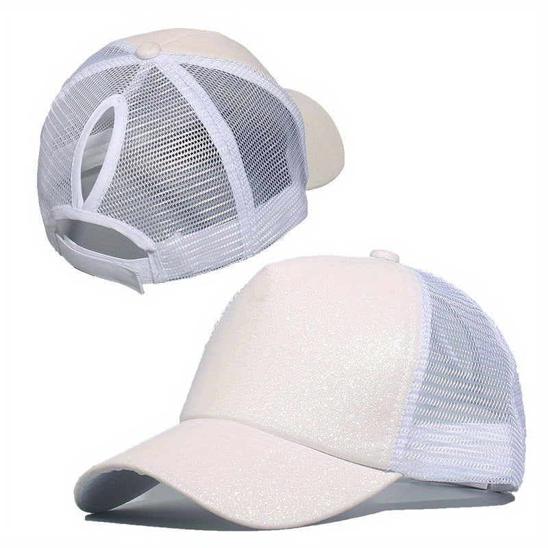 Glitter Mesh Trucker Hat Sequin Decor Baseball Cap Lightweight Adjustable