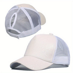 Glitter Mesh Trucker Hat Sequin Decor Baseball Cap Lightweight Adjustable