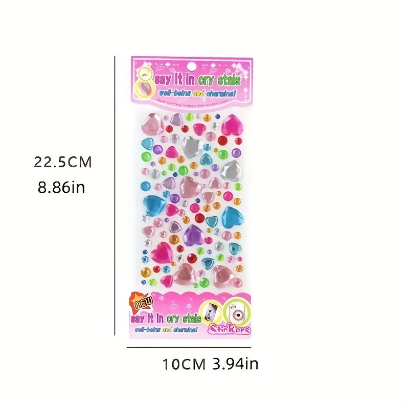 4pcs DIY Rhinestone Cartoon Gem Sticker Round Heart Flower Shaped Sticker