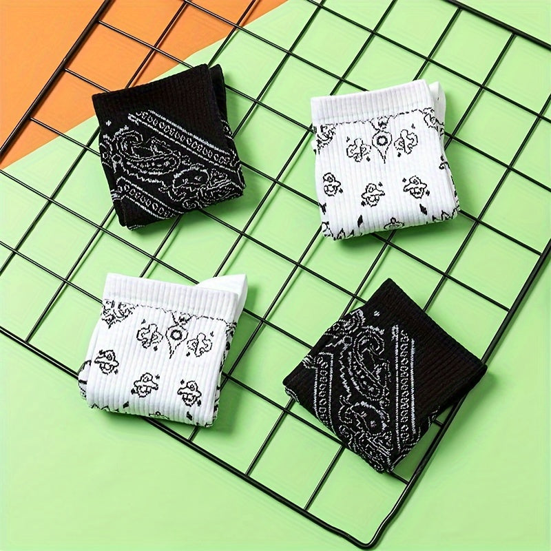 2 Pairs Men's Paisley Crew Socks - Comfy Casual Socks for Outdoor All Seasons