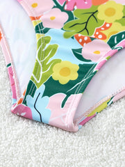 Girl's Tropical Plant Pattern Onesie Swimsuit with Bowknot Tankini