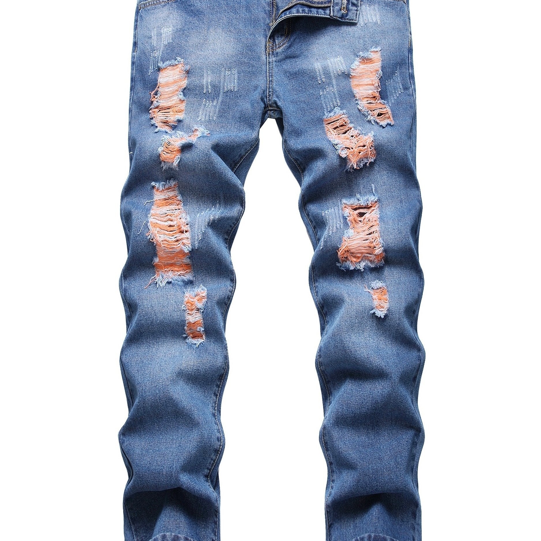 Slim Fit Ripped Jeans Men Distressed Denim Pants