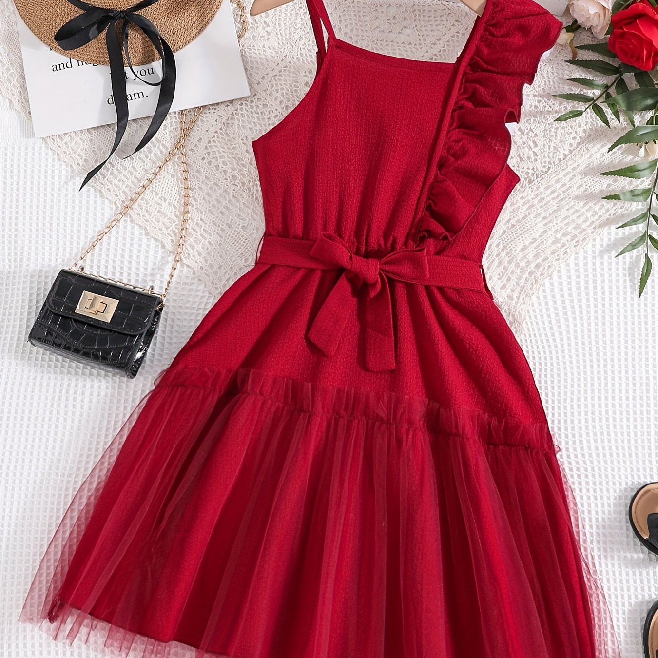 Kid Girls' Ruffle Tunic Dress With Tulle For Party Outing Kids Clothing