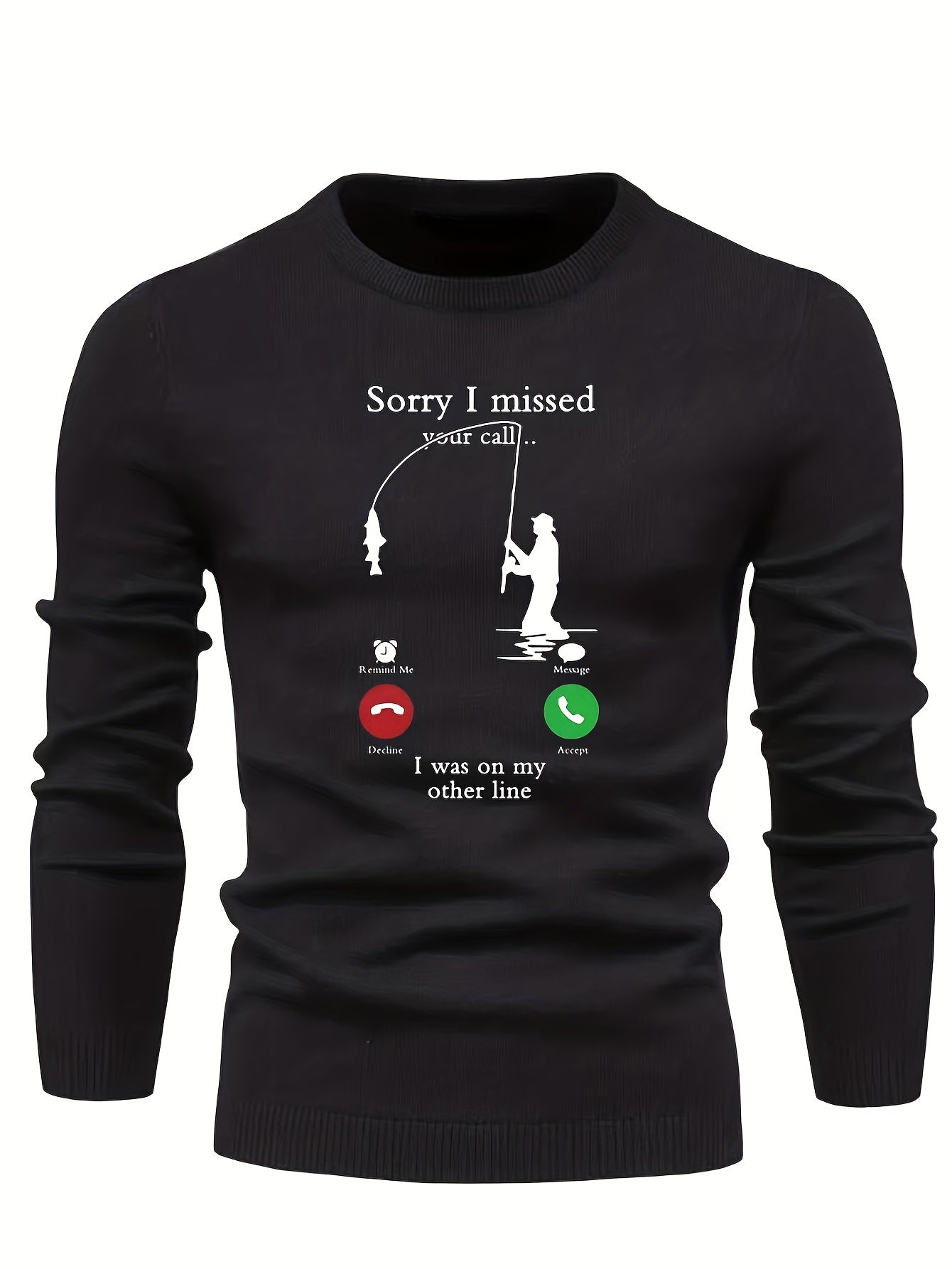 Fishing Pattern Novel Sweater Men's Casual Warm Stretch Crew Neck Pullover